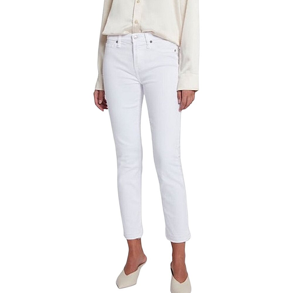 7 for All Mankind Roxanne Like New Slim Cigarette Jean Crop Raw Hem White - 32